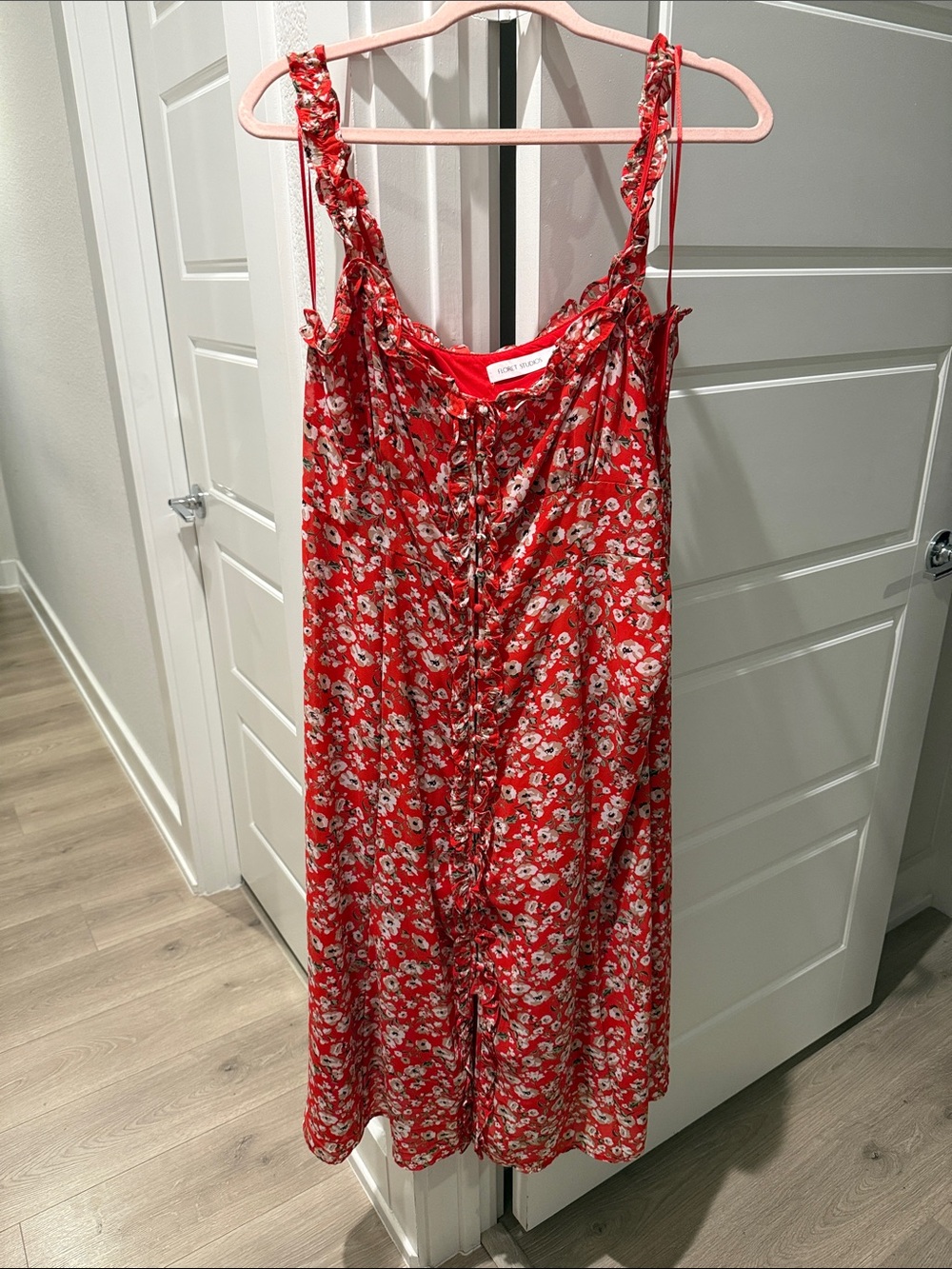 Floret Studuos Red Floral Ruffle Strap Sundress